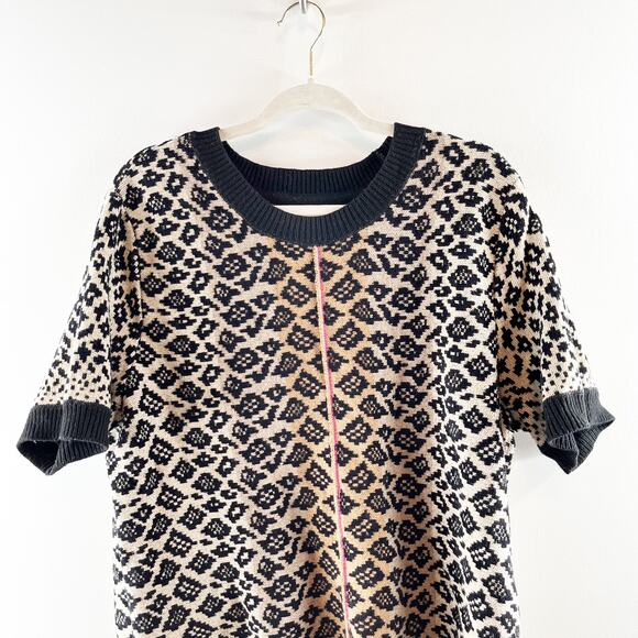 Anthropologie Maeve Ellinor Short Sleeve Leopard Sweater Brown Black XL - Picture 9 of 9